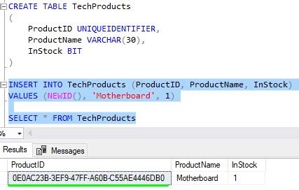 SQL Unique Identifier Insert に対する画像結果