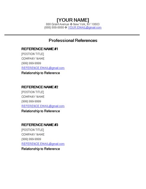 Image result for Resume Reference Page Template