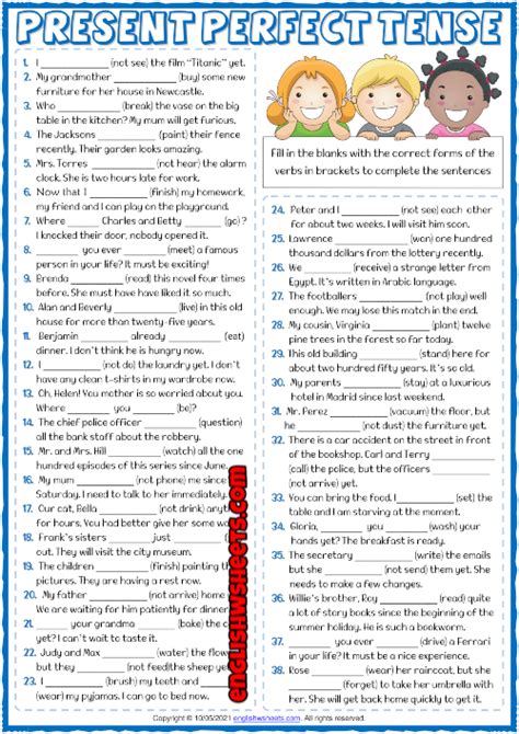 Image result for Present Perfect Tense Fill Up Worksheet