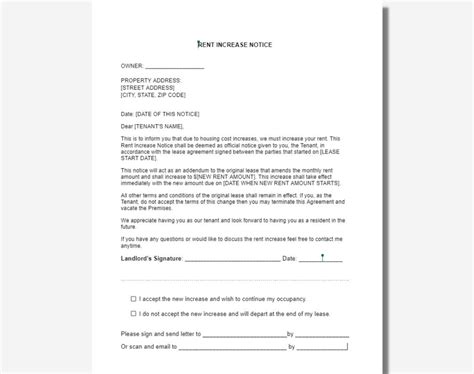 Image result for Rent Increase Notice Form