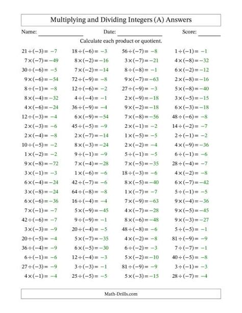Image result for Dividing Integers Worksheet