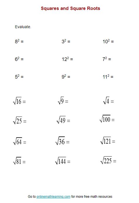 Image result for Square Root Math Worksheets