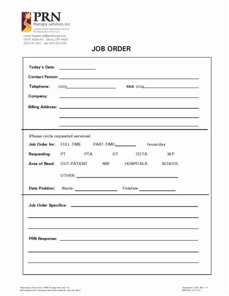Job Work order Template – Shooters Journal