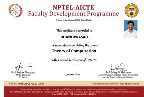 Toradh íomhá ar NPTEL Certificate Sample