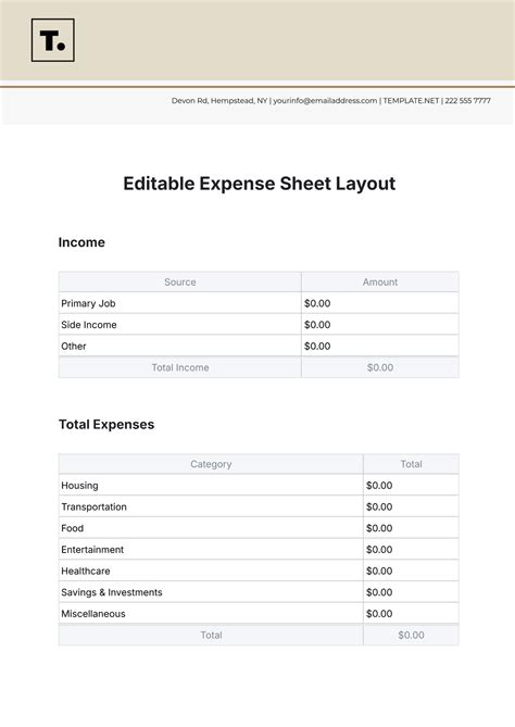 Image result for Example Expense Sheet