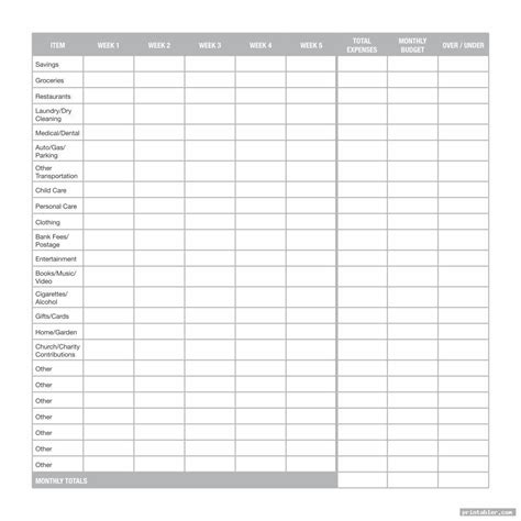 Image result for Free Printable Expense Chart