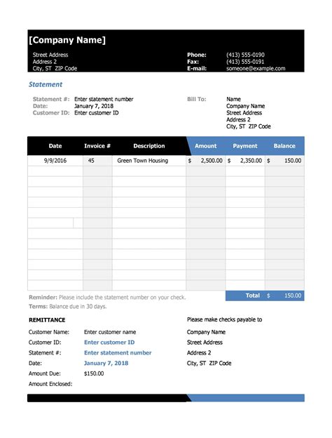 Image result for Blank Account Statement Template Excel