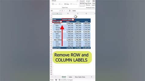 How to Remove PivotTable Column Labels Example に対する画像結果