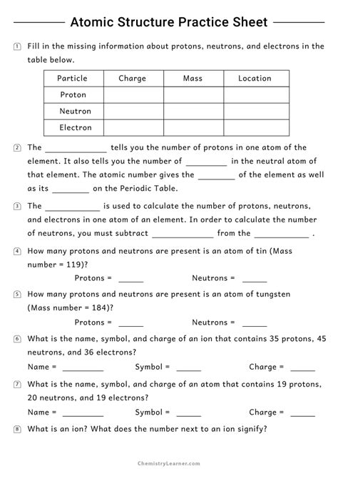 Atomic Structure Matter Worksheet に対する画像結果