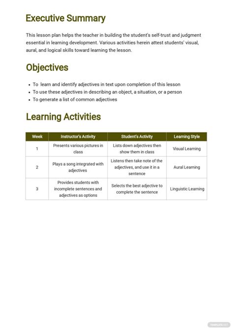 Image result for 4th Grade Lesson Plan Template