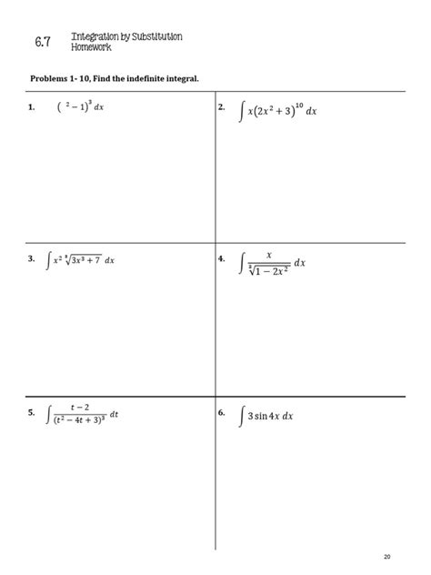 Image result for Integration by Substitution Worksheet.pdf