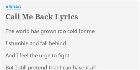 Image result for Call Me Back Paroles