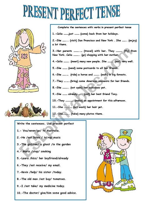 Image result for Present Perfect Tense English Worksheet