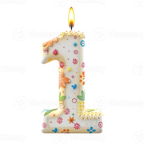 Number One Candle with Floral Patterns and Festive Design 54592400 PNG