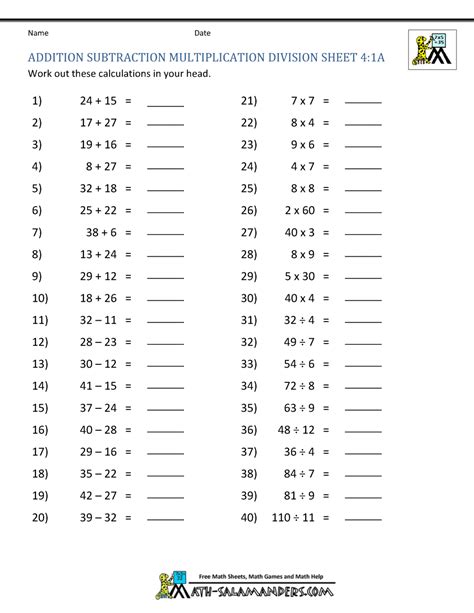 Toradh íomhá ar Math Work Sheets Hard Add Ion Subtraction Multiplication Division Fractions Perscnt