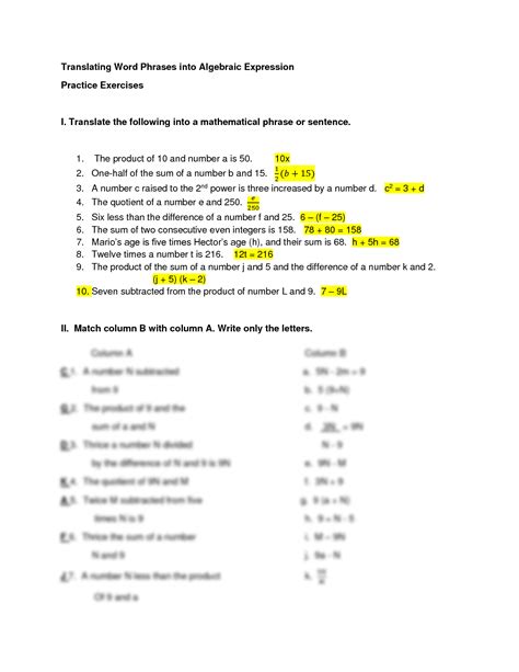 Translating Words into Algebraic Expressions に対する画像結果