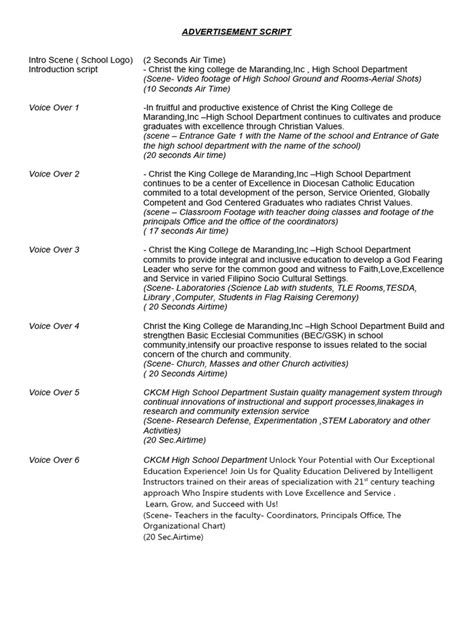 Toradh íomhá ar Advertisement Demo Script