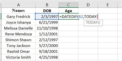 Image result for How to Formulate Age in Excel