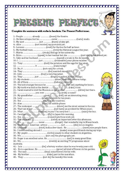 Image result for Present Perfect Tense English Worksheet