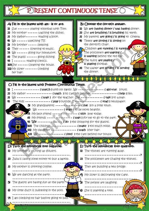 Toradh íomhá ar Continuous Tenses Exercises