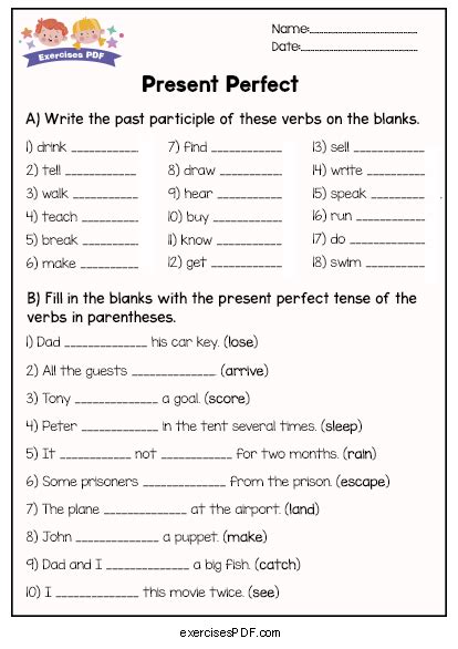 Image result for Present Perfect Tense Fill Up Worksheet