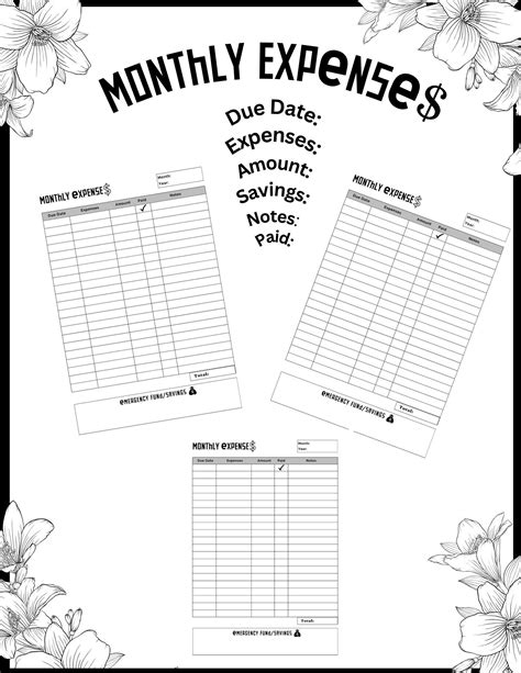 Printable Monthly Expense Chart, Monthly Budget, Monthly Tracker ...