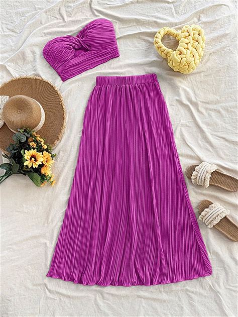 春/夏 グリーン プリーツ クロップトップ&ロングスカートの2点セットアウトフィット、ビーチバケーション、音楽フェスティバル、ボヘミアン、休暇、デート、アフタヌーンティーに適しています,S