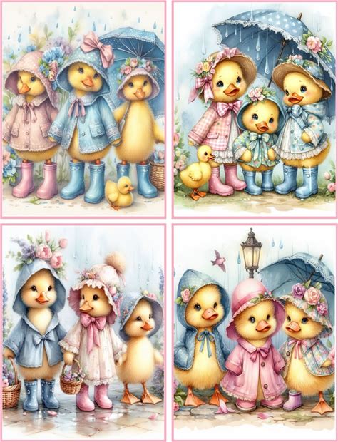 8 Duck Duckling Shabby Chic Fantasy Family Glossy Blank Fold Out Note