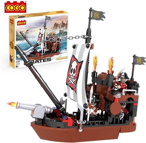 COGO Educational DIY Assembly Bricks Boat Kids Building Blocks Pirate Ship Model Build Block Toy Set For Children