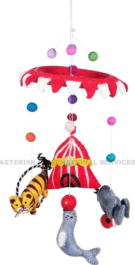 Modern Design Small Needle Felted Plush Tiger Seal Nursery Mobile Stuffed Baby Mobile Hangings Garland Children's Room Decor