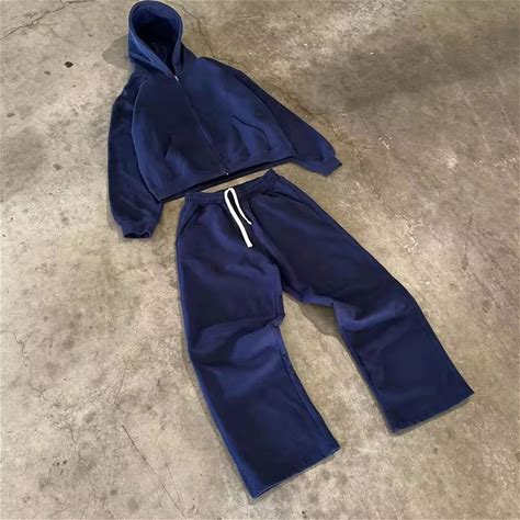High Quality Faded Custom Acid-Washed Hoodie Set 2 Sets Acid-Washed Sweatshirt Men's Hoodie And Sweatpants Set