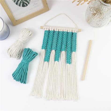 Hand DIY Colourful Tapestry Macrame Kit With Tutorial For Beginner Handmade Woven Tassel Tapestry With Wood Stick For Home Decor