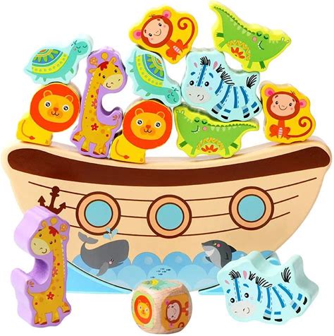New Animal Balance Boat Stacking High Building Blocks Children Puzzle Early Education Marine Dynamic Build Wooden Toys