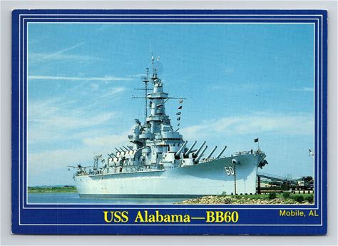 Vintage Post Card 5 3/4 X 4 1/8 Inch Uus Alabama Bb60 Battleship