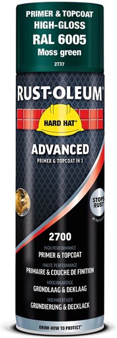 Rust-Oleum Hard Hat Advanced Spuitbus 2737 - Ral 6005 Mosgroen - Hoogglans 500 ML - Spuitbussen - Verfwinkel Is Tot 50% Goedkoper