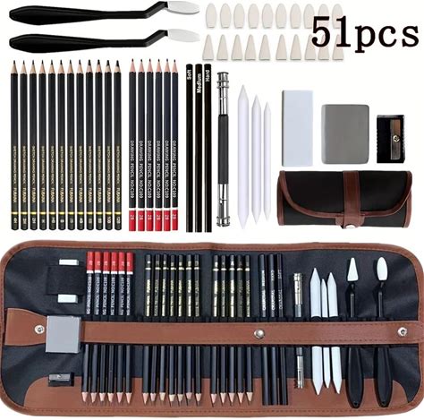 51Pcs Painting Sketching Pencil Set, Pro Art Supplies, Included Drawing Pen Sketch Graphite Pencils,