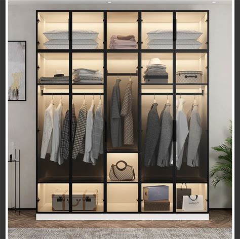 Modern Custom Modular Armoire Walk In Closet Wardrobe Aluminum Profile Frosted Glass Bedroom Wardrobes Cabinet
