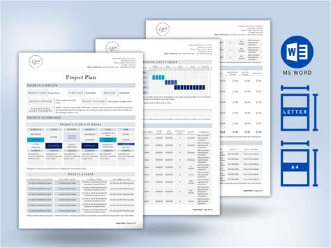 Project Plan Template, Project Schedule, Project Management, Project Planner, Gantt Chart, Budget Tracker, Word Template, Project Tracker
