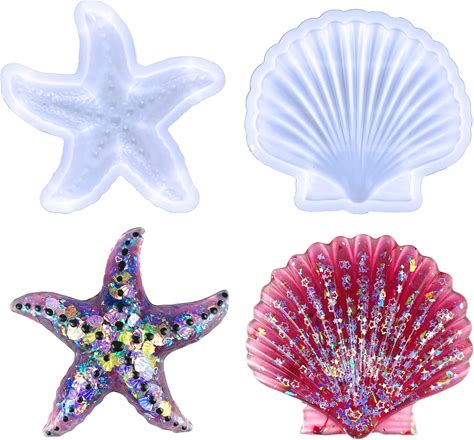 Voaesdk Ocean Theme Resin Molds, 3D Seashell Silicone Moulds For Epoxy, Lifelike Shells Starfish Mold For Resin Casting DIY Resin Craft Desktop