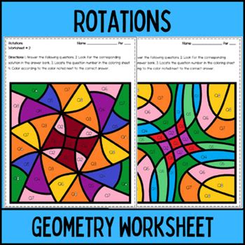 Geometry Rotations Coloring Worksheets: Practice 90°, 180°, And 270° Rotations