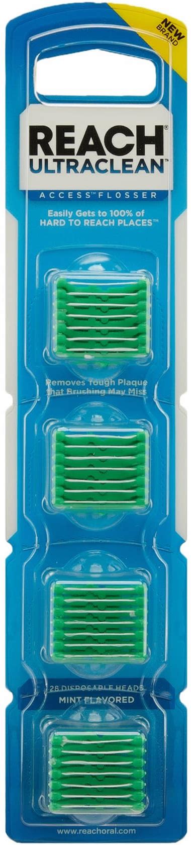 REACH Ultraclean Access Flosser Refill Heads, Mint, Plaque Remover For Teeth, Shred Resistant, For Hard To Reach Areas, Oral Care, PFAS Free, For