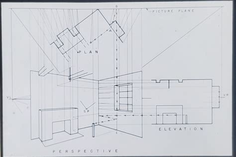 Perspective Drawing, 2-Point Of An Interior, Magic Lantern Glass Slide