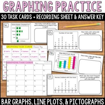 Graphing Practice - Task Cards - Bar Graphs, Line Plots, & Pictographs