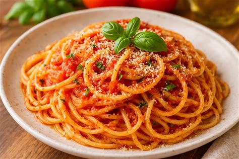 Easy Spaghetti Recipe With Tomato Sauce Italian Pasta Dish Step By Step Cooking Guide Classic Homemade Dinner Recipe Printable Kit