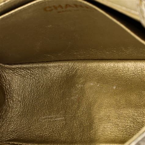 CHANEL Square Classic Single Flap Bag Chevron Crumpled Metallic Patent Mini Gold