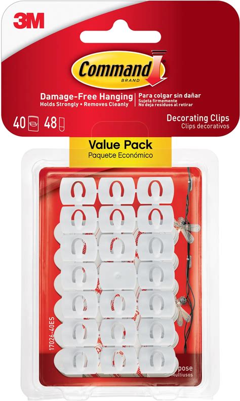 Command Decorating Clips, 40 Clips And 48 Strips, Damage-Free Hanging Light Clips With Adhesive Strips, No Tools Small Wall Clips For Hanging Lights