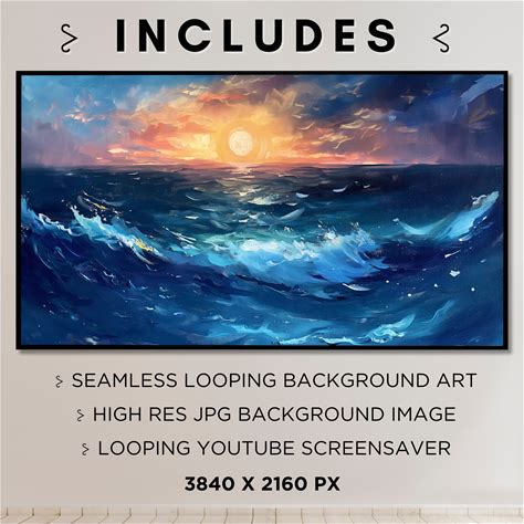 SEAMLESS ANIMATED Background Screensaver Wallpaper | Dark Blue Ocean Oil Painting Artwork | Scenic, Pretty, Moving Water, Blue Waves