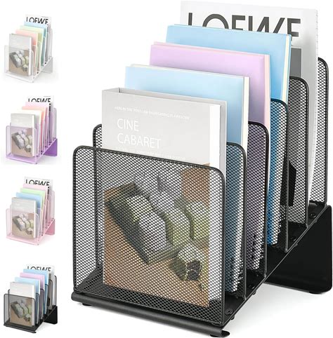 LEKETREE File Organizer For Desk, File Folder Organizer With 5-Section Vertical Rack, Suitable For Home Office Document Organization And Storage(Black