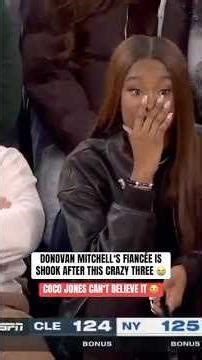 Donovan Mitchell knocks down the pull-up three and his fiancée Coco Jones can’t believe this game 😭