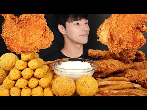 ASMR MUKBANG FRIED CHICKEN & CHEESE STICKS & CHEESE BALLS & FRIES
